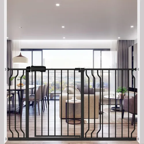 Miniatura 27 de ALLAIBB - Puerta de seguridad extra ancha con montaje a presión para niños, con pasillo para niños pequeños, niños, mascotas y perros, tensión Blanco