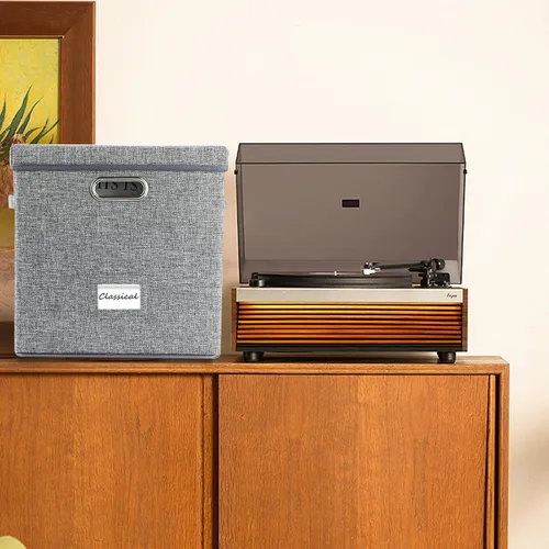 Miniatura 7 de ZEDKEHO Juego de 2 cajas de almacenamiento de discos de vinilo - Almacenamiento de álbumes con capacidad para más de 100 discos individuales, caja