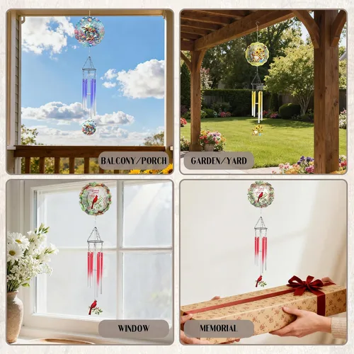 Miniatura 6 de Cardinal Gifts - Campanillas de viento de metal con molinillos de viento 3D para exteriores, jardín, patio, césped, patio, balcón, decoración
