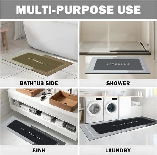 Miniatura 7 de Tapete de baño, de secado rápido, antideslizante, delgado, súper absorbente, tapete de baño, tapete de baño para suelo, bañera, tocador, tapete