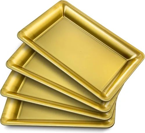 Miniatura 16 de Bandeja de Servir de Plástico Transparente (Paquete de 4) Bandejas y Platos Desechables Transparentes con Borde Dorado para Servir Alimentos