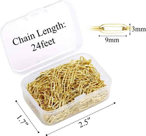 Miniatura 5 de ALEXCRAFT Cadena de clip de latón chapado en oro de 14 quilates de 24 pies a granel para fabricación de joyas (0.118 x 0.354 in), Latón 24 pies
