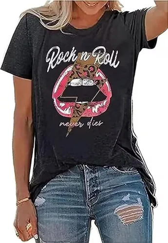 Camisetas de Rock and Roll para mujer, camisetas de concierto de rock de manga corta para mujer, camisas de música country