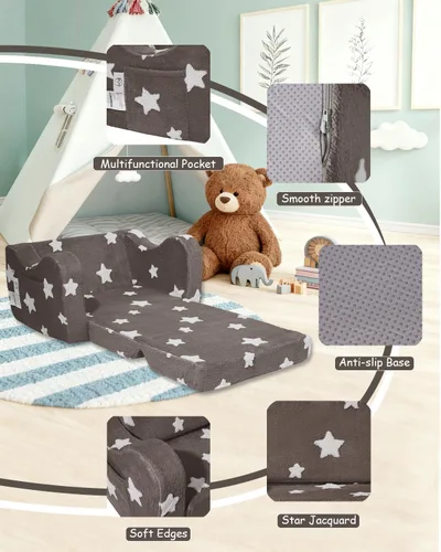 Miniatura 6 de KokoSelene Sofá para Niños Pequeños, Sofá para Niños Pequeños Plegable, Sofá Convertible 2 en 1 para Niños a Cama Tumbona para Niñas y Niños, Ideal