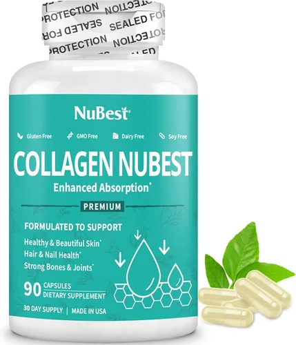 NuBest Péptidos de colágeno súper colágeno, revitaliza la piel, el cabello y las uñas, fuerza ósea y articular, fórmula de colágeno de belleza para