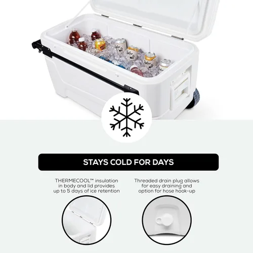 Miniatura 4 de Igloo Maxcold Glide - Hielera con ruedas de 110 cuartos de galón Cofre de hielo rígido aislado Blanco 168-Can