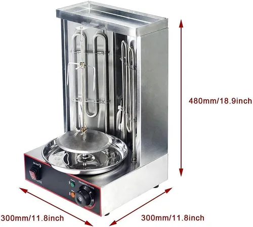 Miniatura 7 de Li Bai Shawarma - Parrilla vertical eléctrica para kebab, horno asador de giroscopio, asador de carne con 2 tubos de calefacción, cuerpo de acero