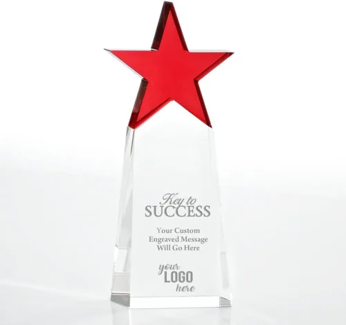 Miniatura 12 de Baudville Trofeo grabado – Cristal – Torre con estrella en la parte superior – Premio para empleados – Grabado personalizado de hasta cuatro líneas