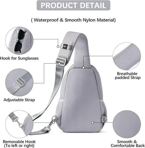 Miniatura 6 de BOSTANTEN Bolso bandolera para mujeres y hombres, bolso cruzado ligero para mujer, bolsa de hombro para viajes, senderismo, con puerto de carga USB