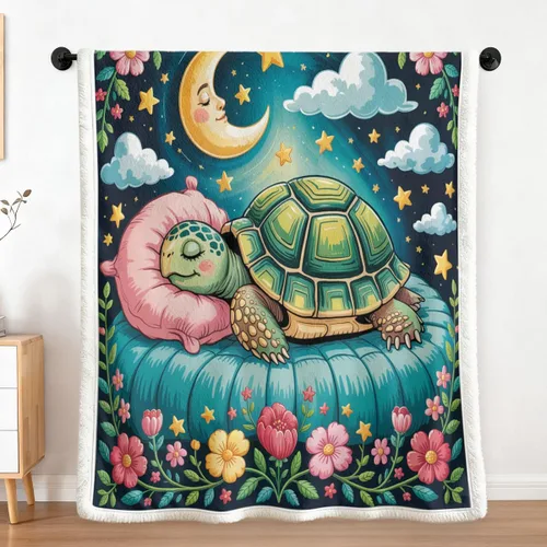 Miniatura 12 de Sleepwish - Manta de vellón de tortuga para niños, niñas y niños, de felpa suave, color teja y turquesa, sherpa, para sofá o silla, tamaño bebé
