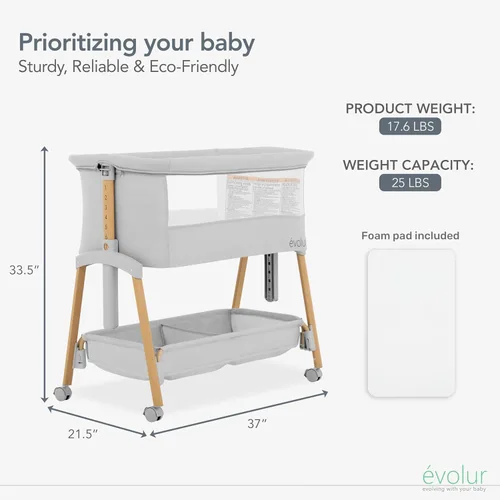Miniatura 4 de évolur Lullaby - Moisés portátil con ruedas, cama de noche ajustable, laterales de malla transpirable, cesta de almacenamiento grande, fácil