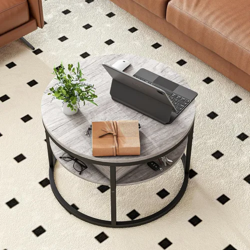 Miniatura 2 de Mesa de centro redonda con almacenamiento, mesa de centro elevable para sala de estar, sala de recepción, mesa redonda pequeña de 2 niveles, centro