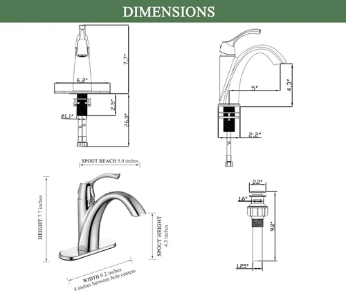 Miniatura 6 de Grifo de Baño Cromado TimeArrow, Grifo de Lavabo de Baño de Una Sola Manija para 1 Orificio con Placa de Cubierta de 3 Orificios, Grifos de Tocador