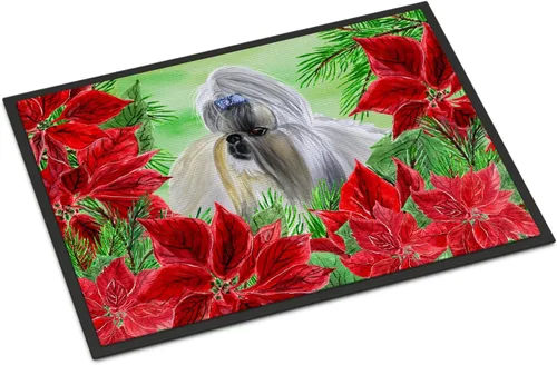 Miniatura 142 de Caroline's Treasures CK1311MAT Cavalier Spaniel Poinsettas - Felpudo de 18 x 27 pulgadas, tapete para puerta delantera, interior y exterior