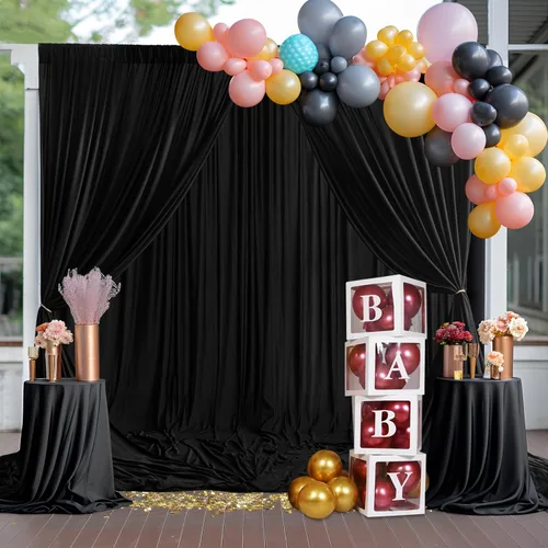 Miniatura 17 de Cortinas tipo telón de 10 x 10 pies sin arrugas de color azul bebé para fiestas, cortinas tipo telón de tela gruesa para foto de boda, cumpleaños