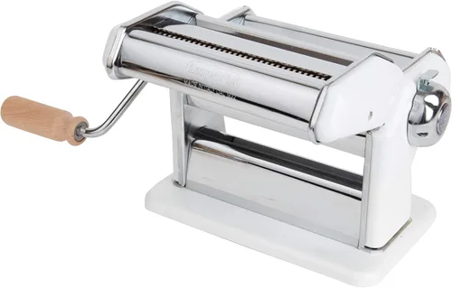 Miniatura 4 de Imperia Máquina para hacer pasta, color blanco, fabricada en Italia, construcción de acero resistente con esfera de fácil bloqueo, mango de agarre