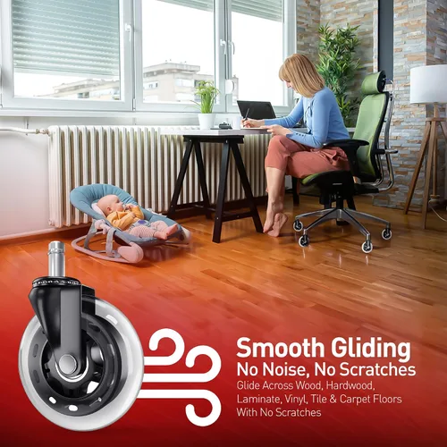 Miniatura 6 de RIVEDA Juego de 5 ruedas giratorias para silla de oficina, ruedas de goma de repuesto suaves de 3 pulgadas para silla de juegos y escritorio, 2-Negro