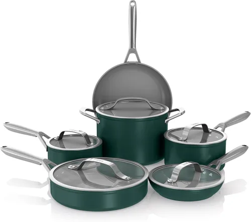 Miniatura 13 de Ninja Ceramic Pro Juego de utensilios de cocina de 11 piezas, juego de ollas y sartenes antiadherentes con tapas de vidrio, sin tóxicos, sin PTFE