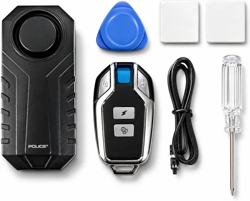 Miniatura 7 de Police Alarma de bicicleta con control remoto 113dB inalámbrico antirrobo vibración, sensor de movimiento, sistema de seguridad impermeable