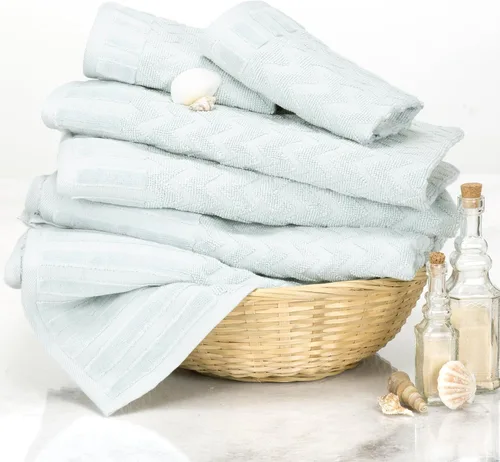 Miniatura 2 de Lavish Home Juego de 6 toallas de baño de felpa de algodón de lujo, diseño de cheurón esculpido, toallas decorativas de lujo para el cuerpo