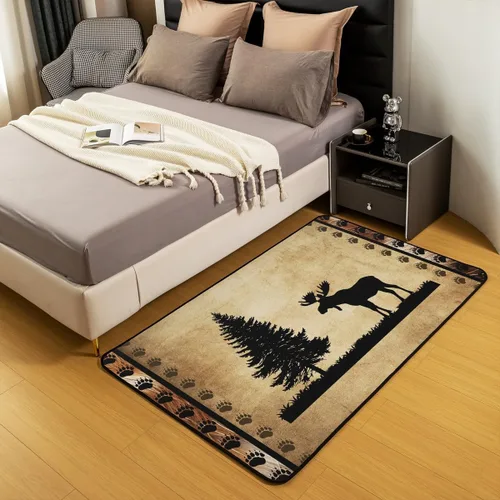 Miniatura 5 de jejeloiu Alfombras de ciervo para sala de estar, dormitorio, niños, alfombra decorativa de animales salvajes, 4 x 5, naturaleza, vida silvestre