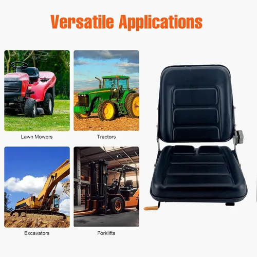Miniatura 6 de Asiento de tractor de suspensión de PVC con ángulo de respaldo ajustable de 140° Negro Se adapta a carretilla elevadora de excavadora, tractor