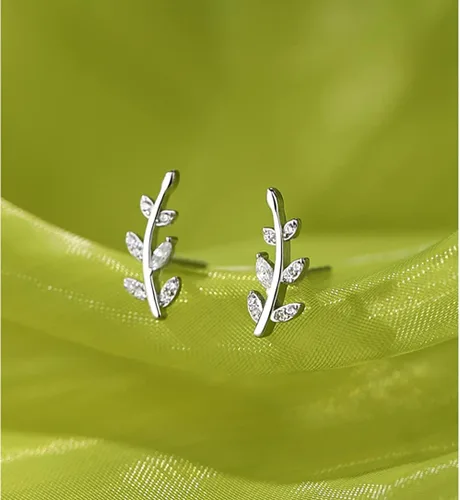 Miniatura 5 de Reffeer Aretes de plata de ley 925 con diseño de hoja de cristal para mujeres y niñas