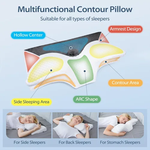 Miniatura 2 de HOMCA Almohada cervical de espuma viscoelástica – Almohada de espuma viscoelástica de contorno para aliviar el dolor de cuello, almohada ortopédica