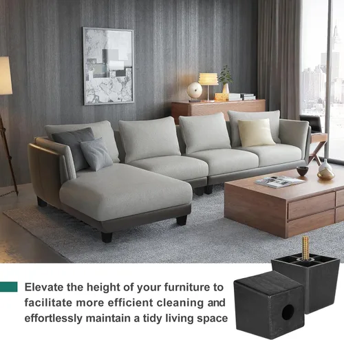 Miniatura 6 de Pernos de rosca métrica M8-1.25, patas de plástico para muebles, patas de sofá cuadradas negras de 2 pulgadas con tuercas de placa, repuesto