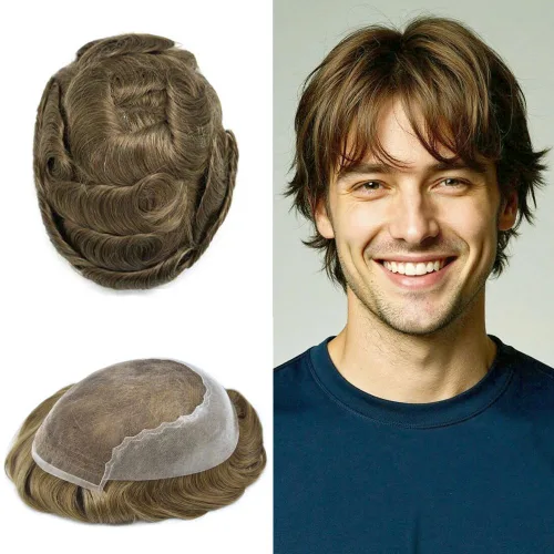 Miniatura 131 de Toupee - Sistemas de reemplazo de cabello para hombre, encaje frontal suizo, nudo blanqueado, pieza de cabello humano natural 1# negro azabache, 8 x