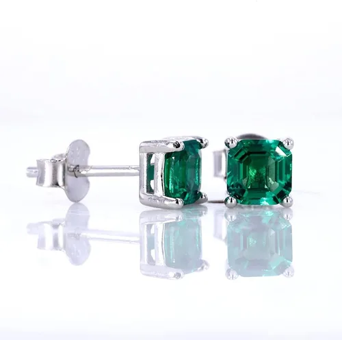 Miniatura 2 de LETMEXC Aretes de esmeralda zambiana cultivados en laboratorio de 0.5 quilates cuadrados de 0.197 x 0.197in plata S925 joyería clásica de moda, Oro