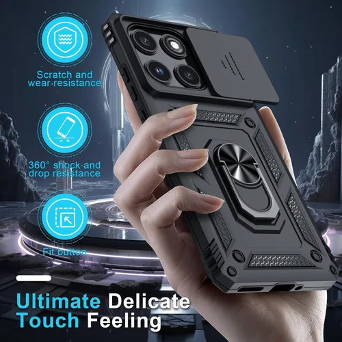 Miniatura 6 de Janmitta Funda compatible con Moto Edge 2025, cubierta integrada para lente de cámara deslizante + soporte de anillo de dedo, resistente, a prueba