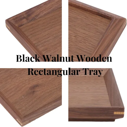 Miniatura 7 de Bandeja de madera de nogal negro, bandejas rectangulares de madera para servir, bandeja grande de madera oscura, bandeja decorativa rectangular