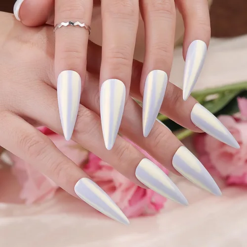 Miniatura 7 de Polvo de uñas cromado Moonlight, polvo de uñas cromado Aurora Pearl efecto espejo holográfico blanco brillante pigmento de azúcar polvo purpurina