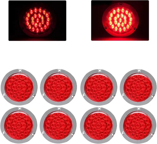 Miniatura 8 de BLACKHORSE-RACING 4PCS 4 luces redondas de 4" con 24 LED para freno/giro/cola trasera de camión remolque con ojal cromado, ajuste universal