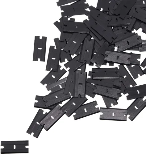 Miniatura 8 de EHDIS 100 hojas de plástico de doble filo para rascador de vidrio de seguridad y herramienta de raspador de afeitar, quitar calcomanías, Negro
