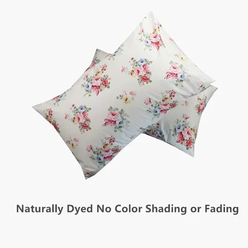 Miniatura 3 de Juego de 2 fundas de almohada de algodón azul suave, fundas de almohada de tamaño Queen con estampado floral con cierre de sobre, 20 x 30 pulgadas