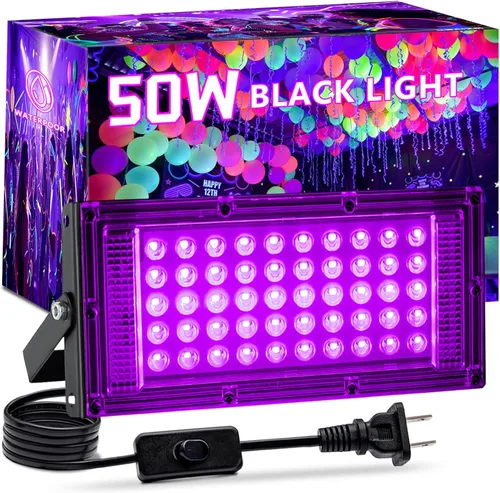 1 paquete de luz negra de 50 W, luz negra LED con enchufe e interruptor de EE. UU., luces negras para fiestas brillantes y de neón, Halloween,