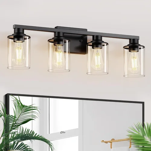 Miniatura 19 de L LOHAS LED Lámparas de baño negras de 2 luces, accesorios de iluminación modernos sobre espejo con pantalla de vidrio transparente, luces