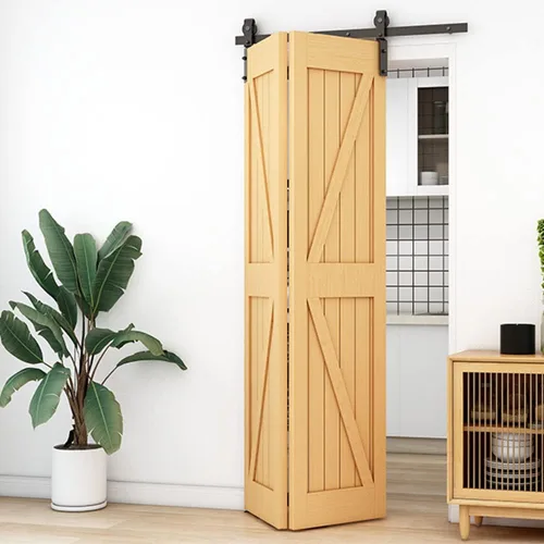 Miniatura 8 de Kit de rieles de herrajes para puerta corredera plegable de granero de 52", suave y silencioso, rodillo negro montado lateralmente, fácil