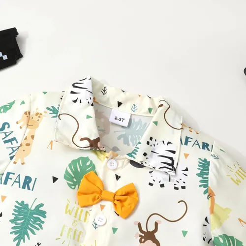 Miniatura 30 de JEELLIGULAR Conjunto de ropa de verano para bebé niño de manga corta con botones y pantalones cortos, trajes casuales para caballeros de 1 a 6 años
