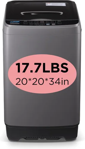 KRIB BLING Lavadora completamente automática con pantalla LED, bomba de drenaje de lavadora de 17.7 libras, 10 programas y 8 niveles de agua Gris