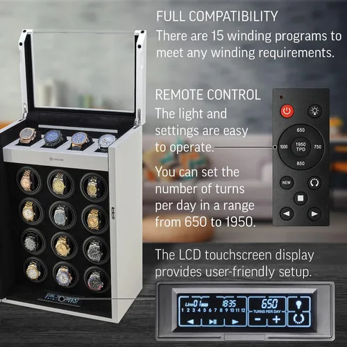 Miniatura 6 de TIMECUBE Enrollador de reloj para 12 relojes con luz interior y 4 ranuras de almacenamiento para relojes, Blanco, Compacto