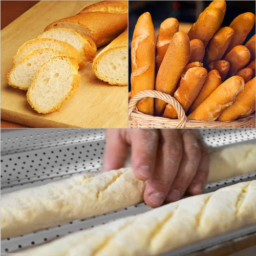 Miniatura 8 de Tiawudi Paquete de 2 Moldes Perforados Antiadherentes para Baguette de 15" x 13" para Hornear Pan Francés 4 Panes Ondulados Molde para Hornear Pan