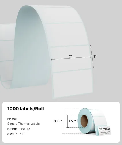 Miniatura 2 de Etiquetas térmicas de 2 x 1, etiqueta térmica directa, rollo de 1000 etiquetas térmicas, impermeables, a prueba de aceite, para etiquetado en casa