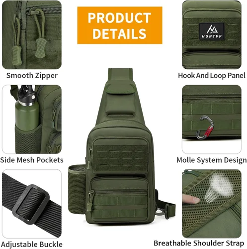 Miniatura 4 de BAIGIO Tactical EDC Sling Bag Militar Una Correa Hombro Mochila Molle Range Bolsas Paquete de Pecho, #01-verde militar, Pequeño, Bolso táctico