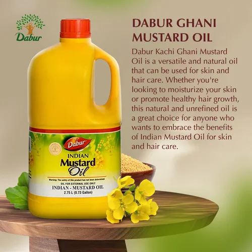 Miniatura 3 de Aceite de mostaza Dabur Kachi Ghani - Aceite terapéutico no refinado de grado terapéutico de semillas de mostaza para el cuidado de la piel