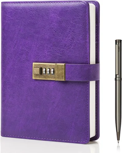 Miniatura 9 de WEMATE Diario con Cerradura, Diario A5 de Cuero PU con Cerradura 240 Páginas, Diario de Cerraduras Vintage, Cuaderno de Contraseña con Bolígrafo