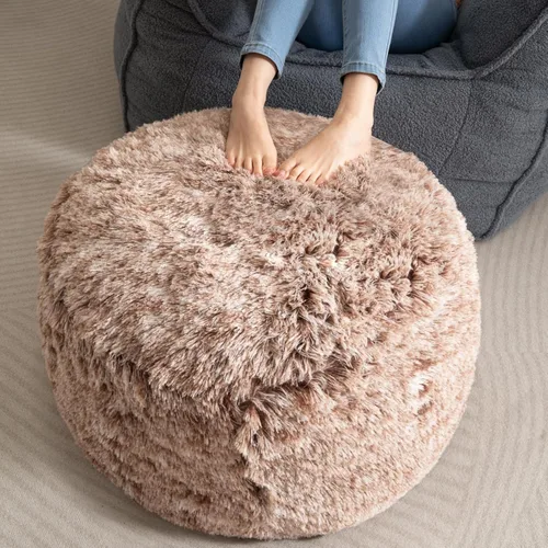 Miniatura 10 de HIGOGOGO Puf Otomano Redondo Relleno, Pufs Largos de Piel Sintética con Relleno de Trozos de Espuma, Puf Esponjoso y Peludo Reposapiés Otomano