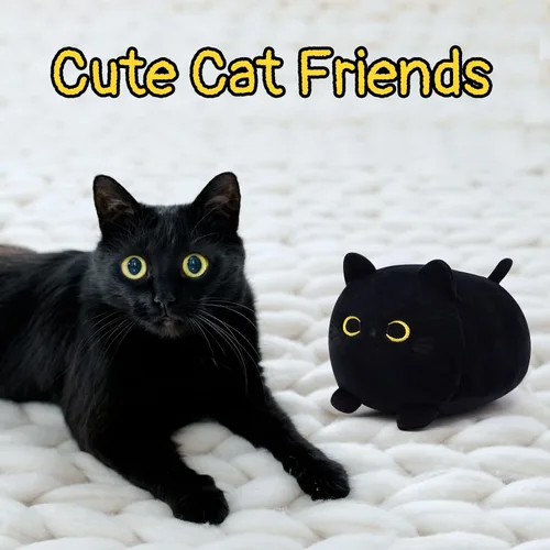 Miniatura 2 de Almohada de felpa de gato negro, animales de peluche Kawaii de gato negro, linda almohada de gato negro, juguetes de peluche para niños, cumpleaños